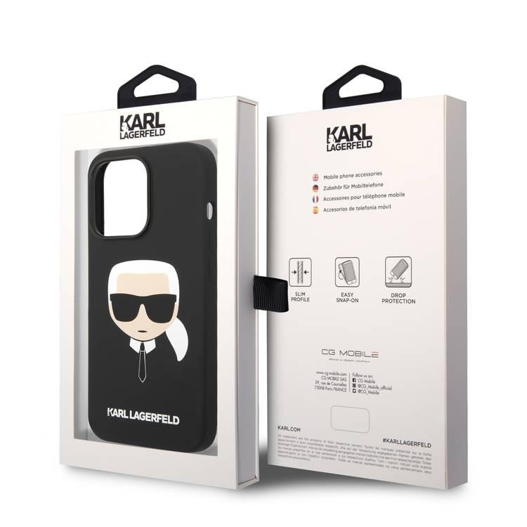 Karl Lagerfeld Liquid Silicone Case with Karl Head Logo iPhone 14 Pro Compatibility - Black