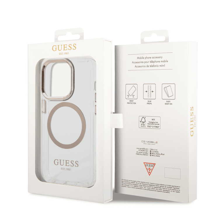 Guess Magsafe Compatibility Transparent Outline iPhone 14 Pro Max Compatibility - Gold