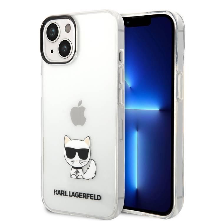 Karl Lagerfeld IML Case with Black Camera Outline & Printed Choupette Body Logo iPhone 14 Plus Compatibility - Transparent