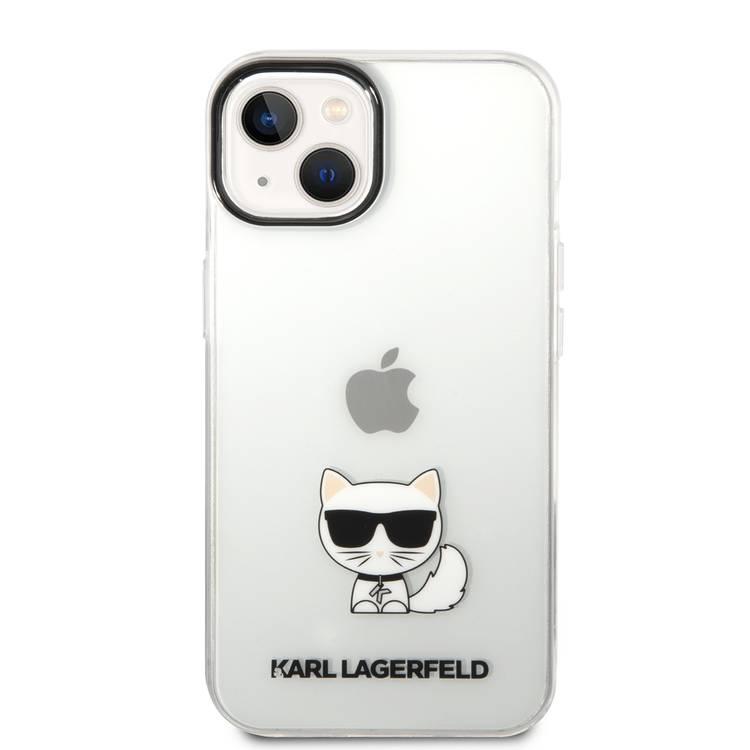 Karl Lagerfeld IML Case with Black Camera Outline & Printed Choupette Body Logo iPhone 14 Plus Compatibility - Transparent