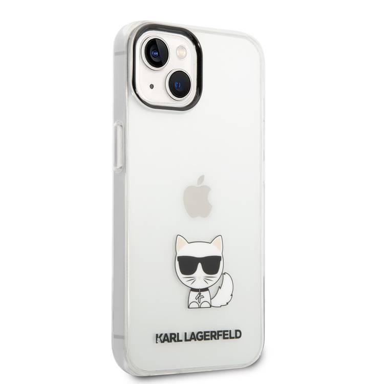 Karl Lagerfeld IML Case with Black Camera Outline & Printed Choupette Body Logo iPhone 14 Plus Compatibility - Transparent