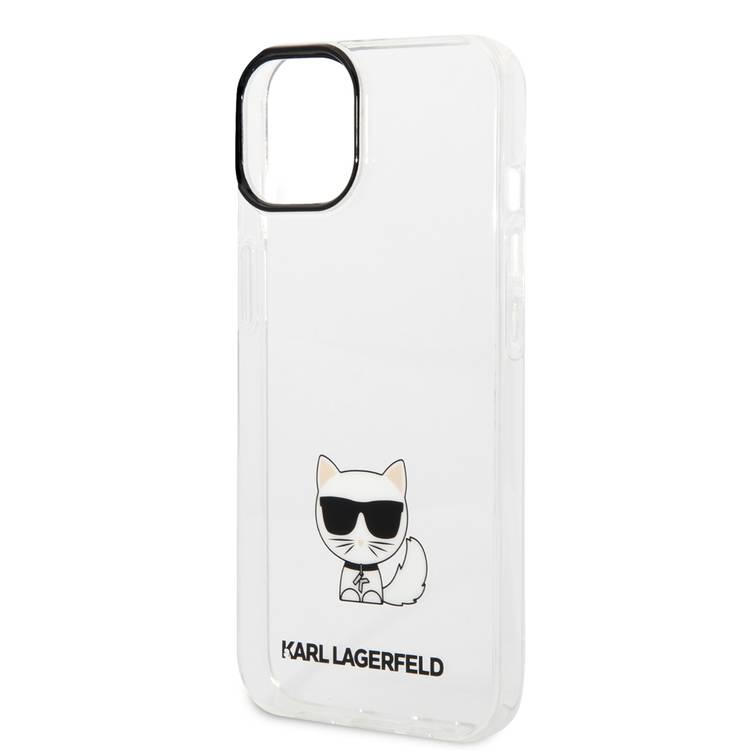 Karl Lagerfeld IML Case with Black Camera Outline & Printed Choupette Body Logo iPhone 14 Plus Compatibility - Transparent