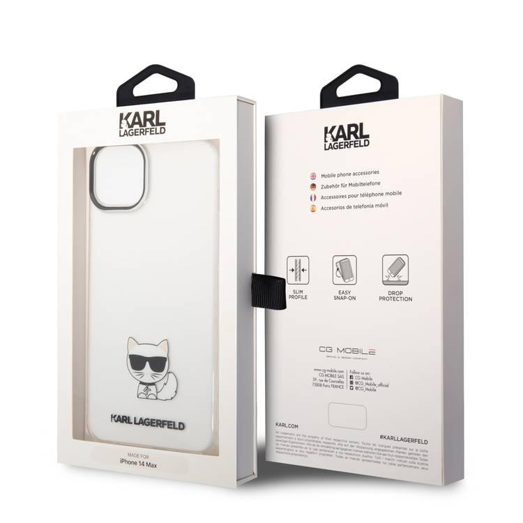 Karl Lagerfeld IML Case with Black Camera Outline & Printed Choupette Body Logo iPhone 14 Plus Compatibility - Transparent