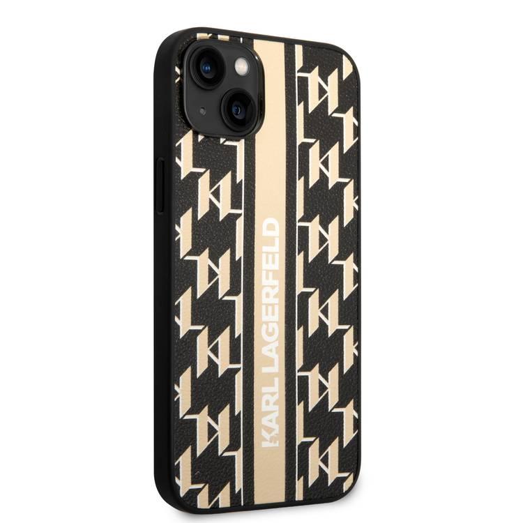 Karl Lagerfeld Grained PU Leather Case with Monogram Pattern & Vertical Logo Compatble iPhone 14 Plus Compatibility - Brown