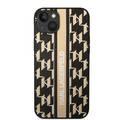 Karl Lagerfeld Grained PU Leather Case with Monogram Pattern & Vertical Logo Compatble iPhone 14 Plus Compatibility - Brown