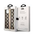 Karl Lagerfeld Grained PU Leather Case with Monogram Pattern & Vertical Logo Compatble iPhone 14 Plus Compatibility - Brown