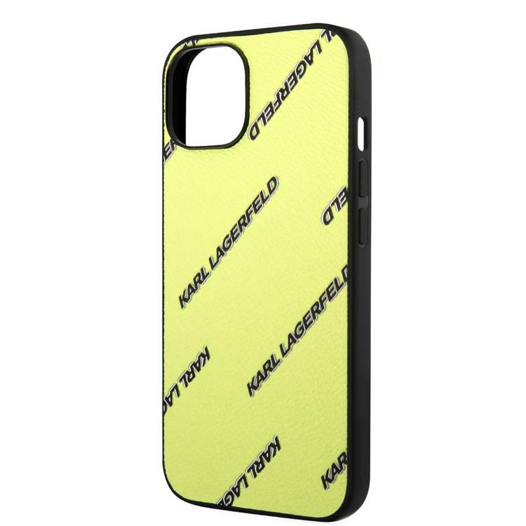 Karl Lagerfeld Grained PU Leather Case with Logomania Pattern iPhone 14 Compatibility - Green