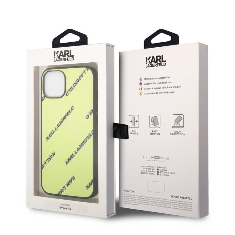 Karl Lagerfeld Grained PU Leather Case with Logomania Pattern iPhone 14 Compatibility - Green