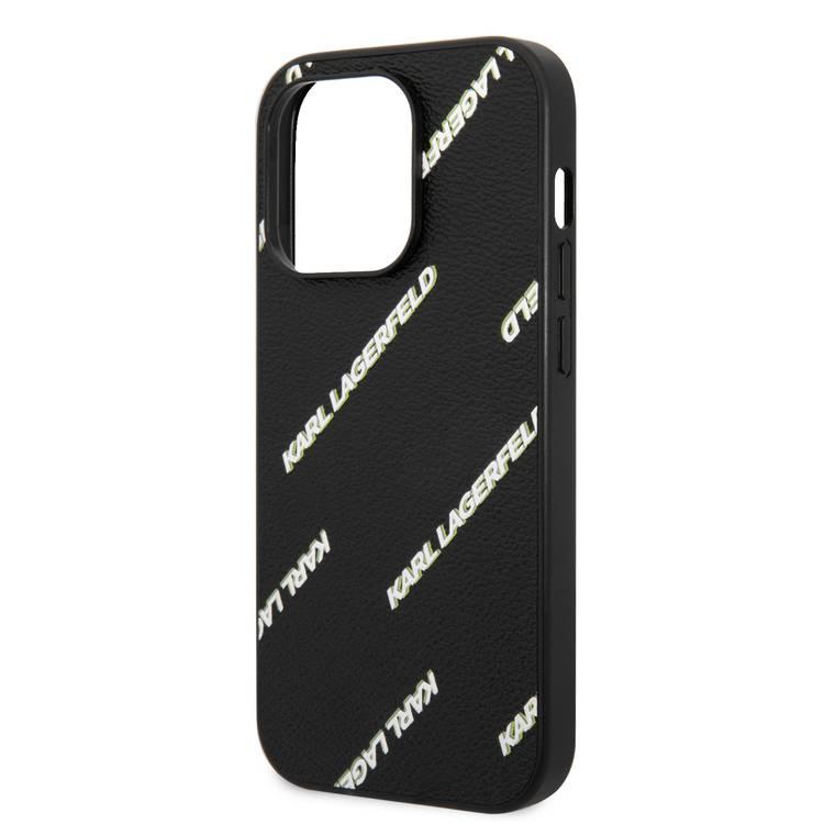 Karl Lagerfeld Grained PU Leather Case with Logomania Pattern iPhone 14 Pro Max Compatibility - Black