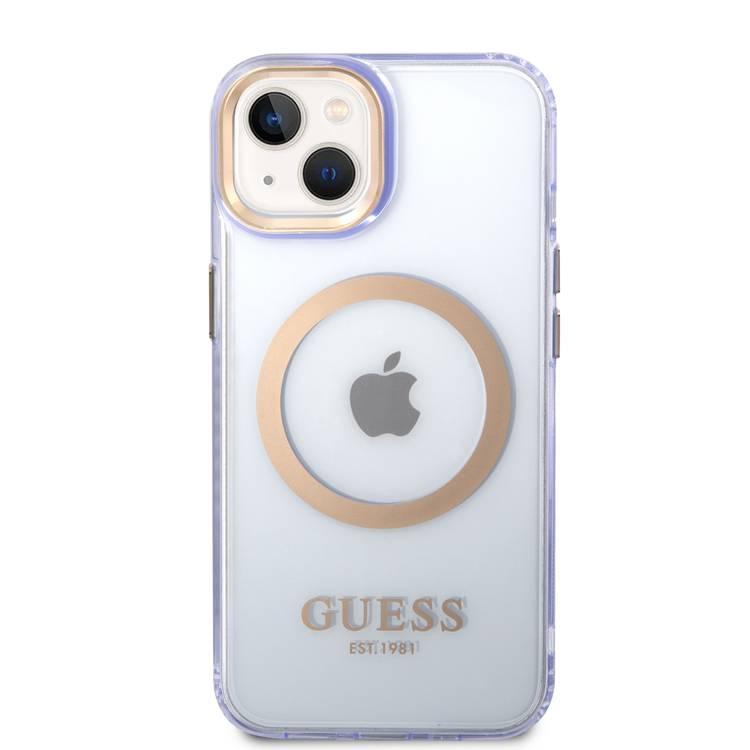 Guess Magsafe Case With Translucent Gold Outline - iPhone 14 Plus - Purple
