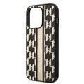 Karl Lagerfeld Grained PU Leather Case with Monogram Pattern & Vertical Logo Compatble iPhone 14 Pro Max Compatibility - Brown