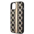 Karl Lagerfeld Grained PU Leather Case with Monogram Pattern & Vertical Logo Compatble iPhone 14 Compatibility - Brown