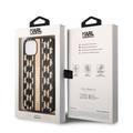 Karl Lagerfeld Grained PU Leather Case with Monogram Pattern & Vertical Logo Compatble iPhone 14 Compatibility - Brown