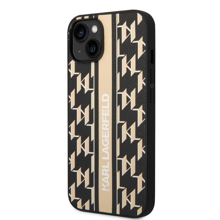 Karl Lagerfeld Grained PU Leather Case with Monogram Pattern & Vertical Logo Compatble iPhone 14 Compatibility - Brown