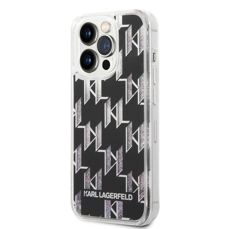 Karl lagerfeld Liquid Glitter Case Monogram Pattern & Multicolor Glitter iPhone 14 Pro Compatibility - Silver