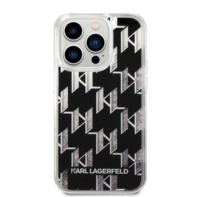 Karl lagerfeld Liquid Glitter Case Monogram Pattern & Multicolor Glitter iPhone 14 Pro Compatibility - Silver