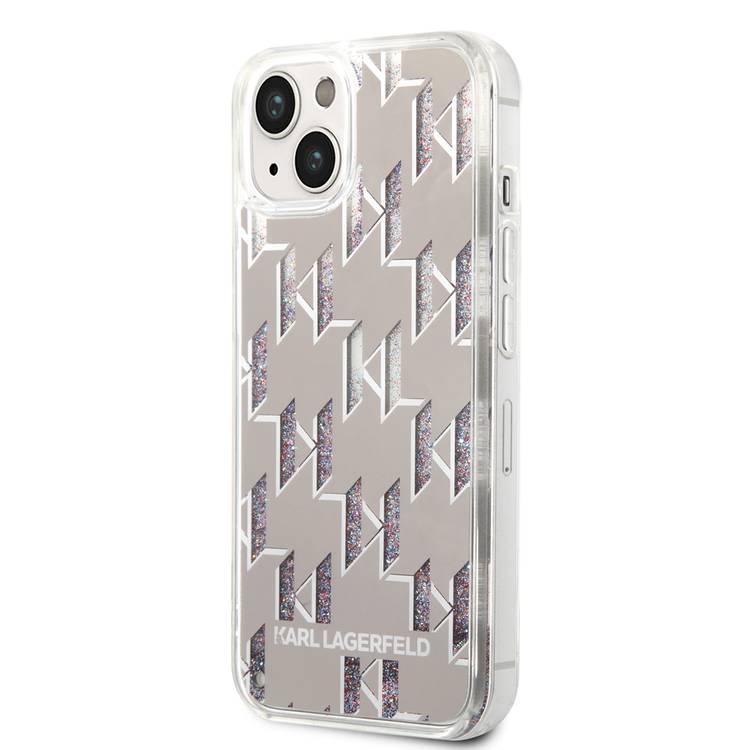 Karl lagerfeld Liquid Glitter Case Monogram Pattern & Multicolor Glitter iPhone 14 Compatibility - Silver