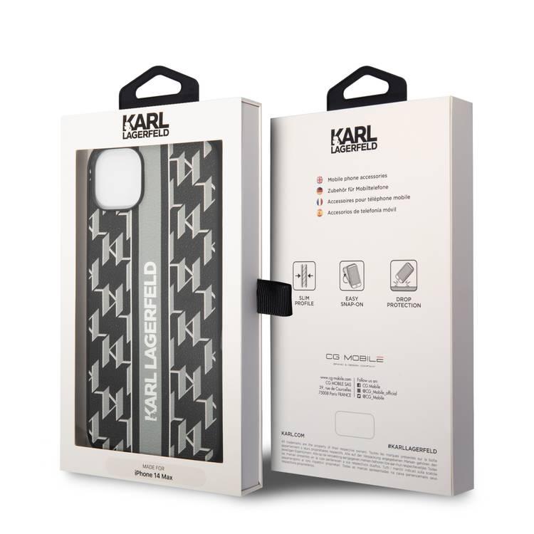 Karl Lagerfeld Grained PU Leather Case with Monogram Pattern & Vertical Logo Compatble iPhone 14 Compatibility - Gray