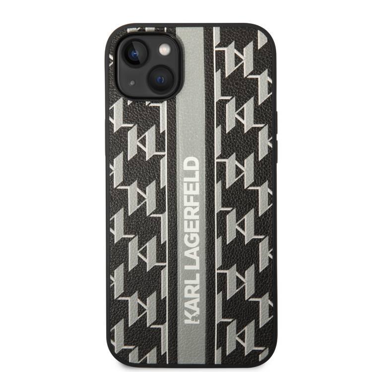 Karl Lagerfeld Grained PU Leather Case with Monogram Pattern & Vertical Logo Compatble iPhone 14 Compatibility - Gray