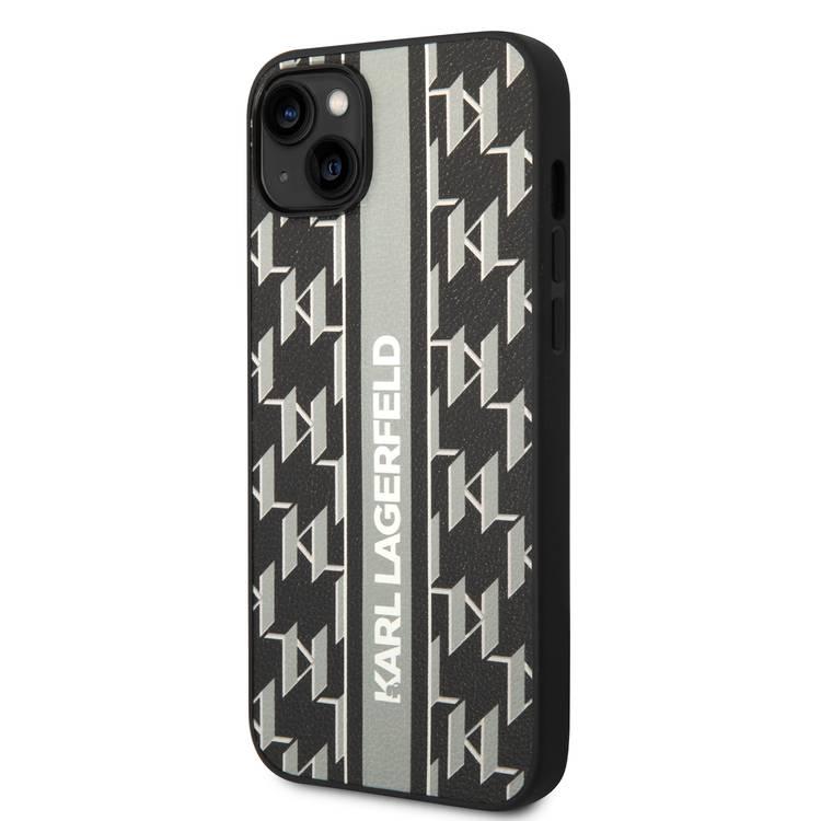 Karl Lagerfeld Grained PU Leather Case with Monogram Pattern & Vertical Logo Compatble iPhone 14 Compatibility - Gray