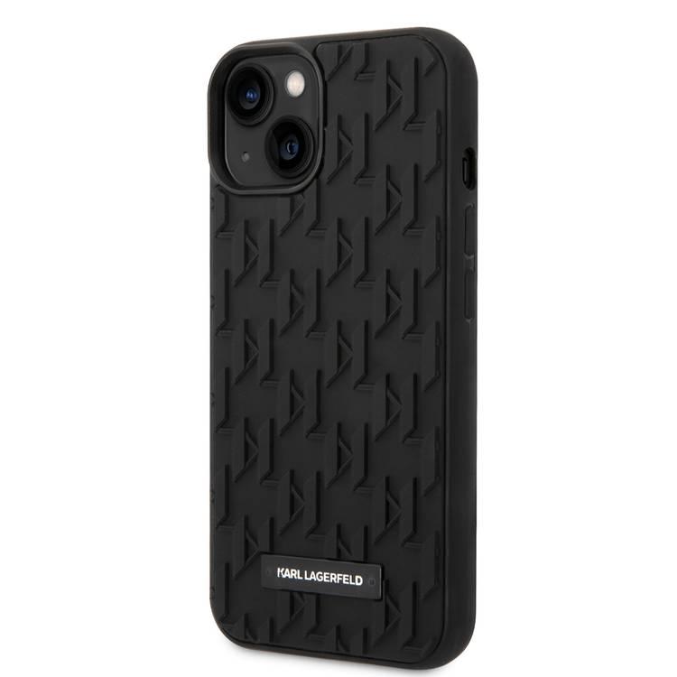 Karl Lagerfeld Case with 3D Rubber Monogram Pattern & Metal Plate Logo iPhone 14 Compatibility - Black