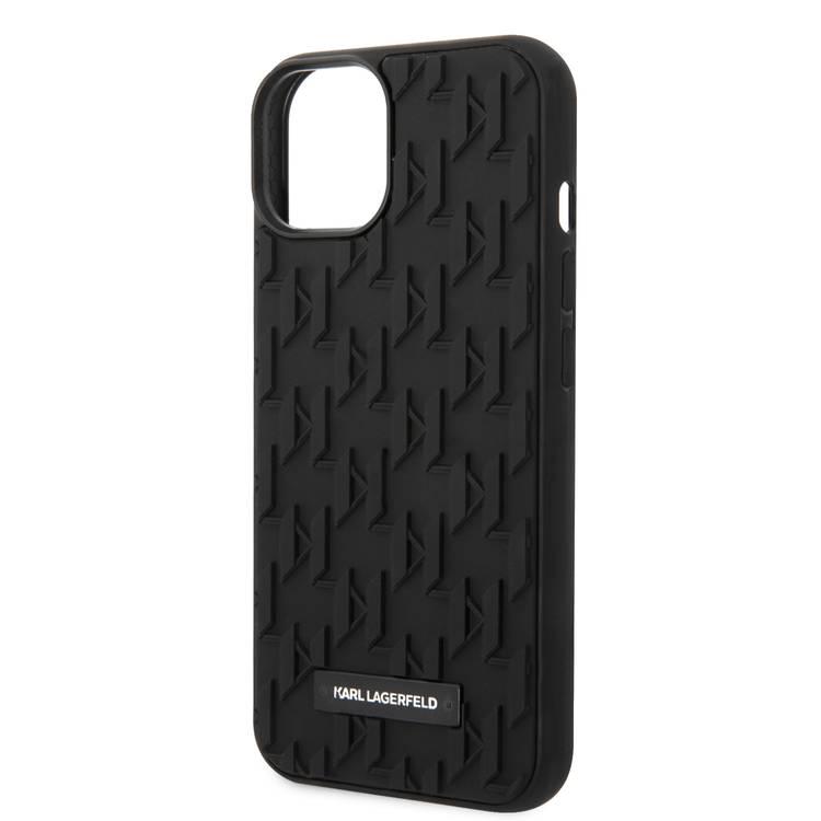 Karl Lagerfeld Case with 3D Rubber Monogram Pattern & Metal Plate Logo iPhone 14 Compatibility - Black