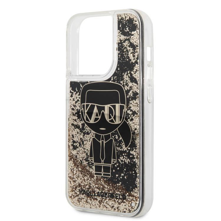 Karl Lagerfeld Liquid Glitter Silicone Case Gatsby Ikonik Protector iPhone 14 Pro Compatibility - Black / Gold