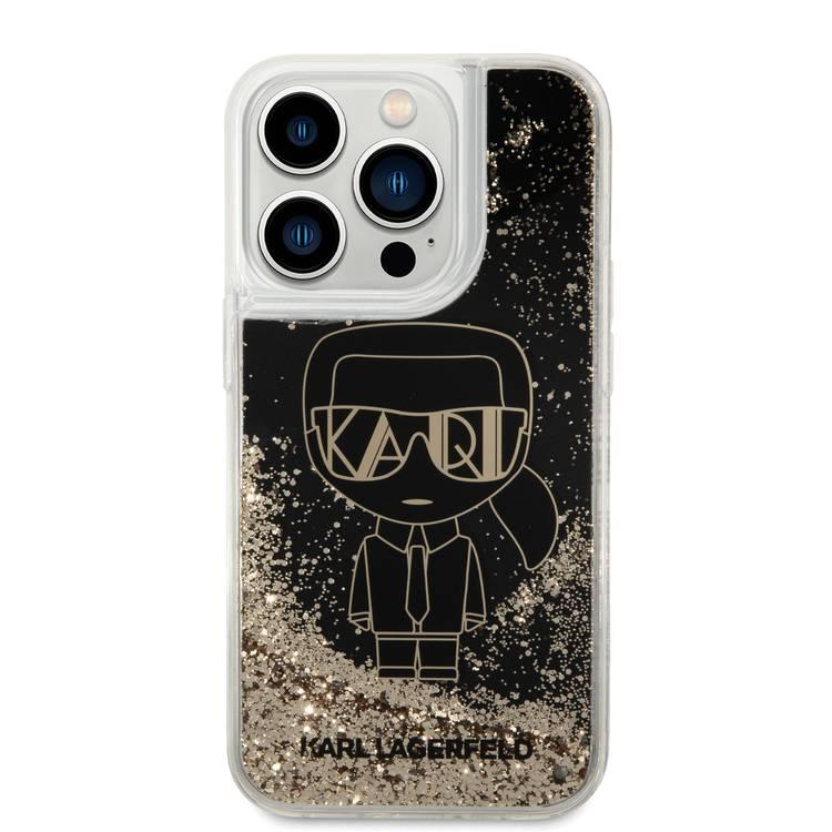 Karl Lagerfeld Liquid Glitter Silicone Case Gatsby Ikonik Protector iPhone 14 Pro Compatibility - Black / Gold