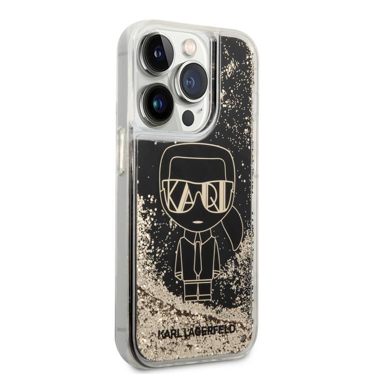 Karl Lagerfeld Liquid Glitter Silicone Case Gatsby Ikonik Protector iPhone 14 Pro Compatibility - Black / Gold