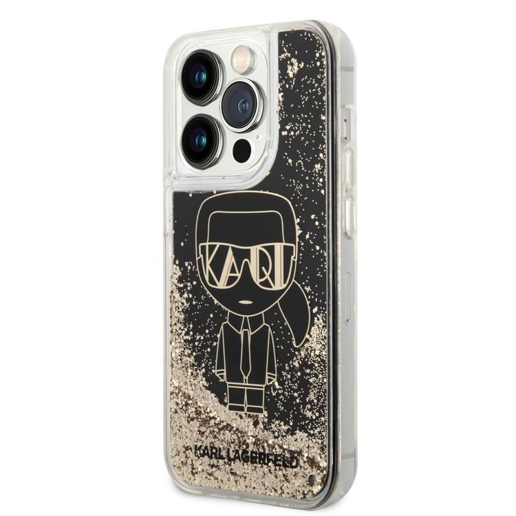 Karl Lagerfeld Liquid Glitter Silicone Case Gatsby Ikonik Protector iPhone 14 Pro Compatibility - Black / Gold