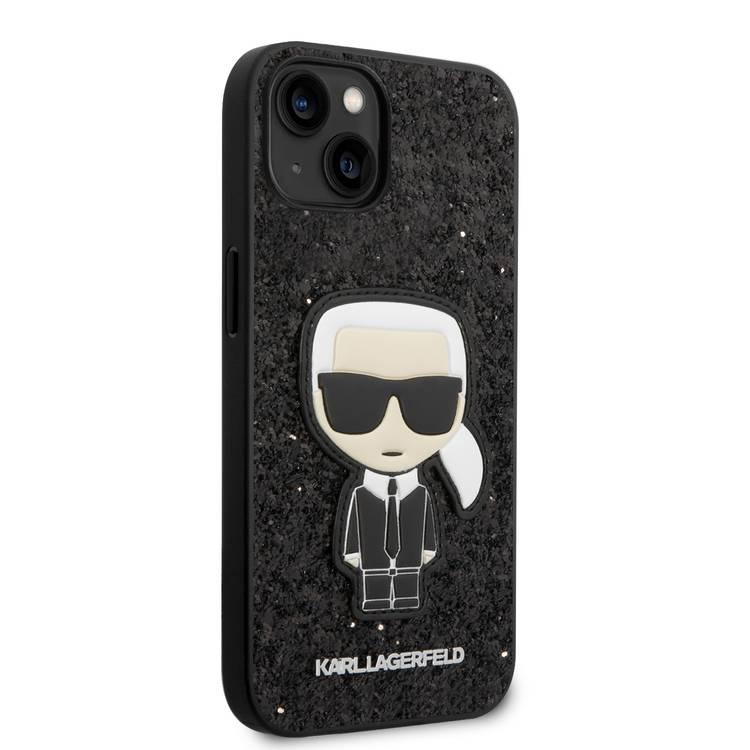 Karl Lagerfeld Glitter Flakes Case with Ikonik Patch Shockproof iPhone 14 Compatibility - Black