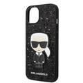 Karl Lagerfeld Glitter Flakes Case with Ikonik Patch Shockproof iPhone 14 Compatibility - Black