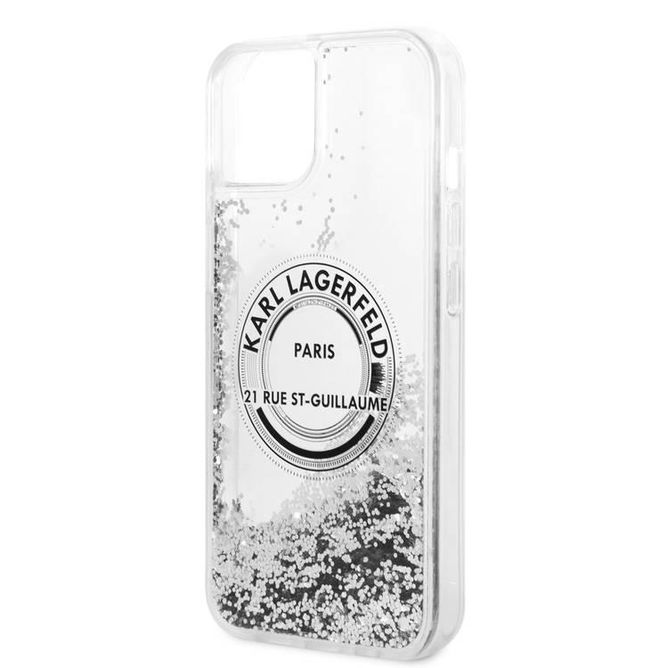 Karl Lagerfeld Liquid Glitter Case Silicone Round RSG Logo Ultra-Thin iPhone 14 Compatibility - Silver