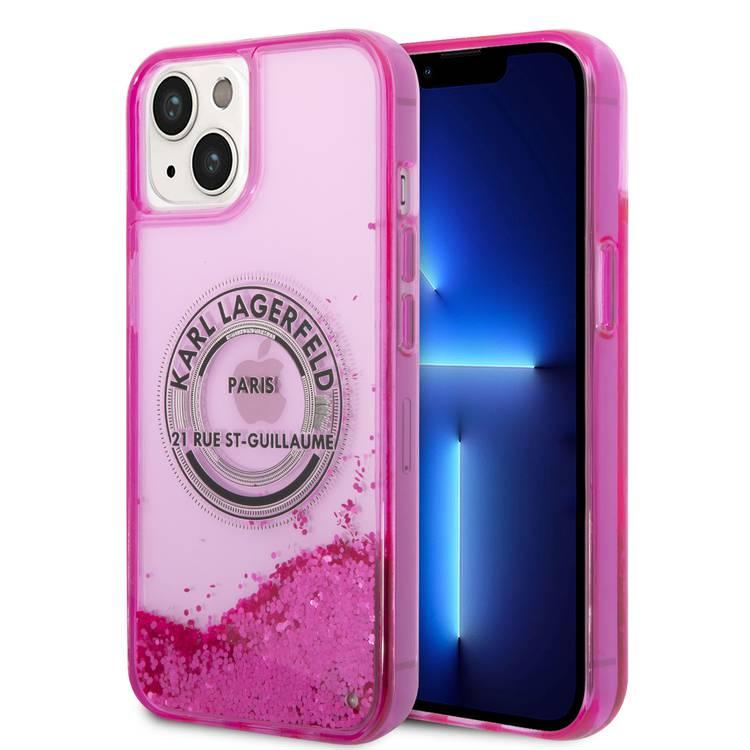 Karl Lagerfeld Liquid Glitter Case Silicone Round RSG Logo Ultra-Thin iPhone 14 Compatibility - Pink