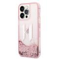 Karl Lagerfeld Liquid Glitter Silicone Case Big KL Logo Protector iPhone 14 Pro Max Compatibility - Pink