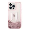 Karl Lagerfeld Liquid Glitter Silicone Case Big KL Logo Protector iPhone 14 Pro Max Compatibility - Pink