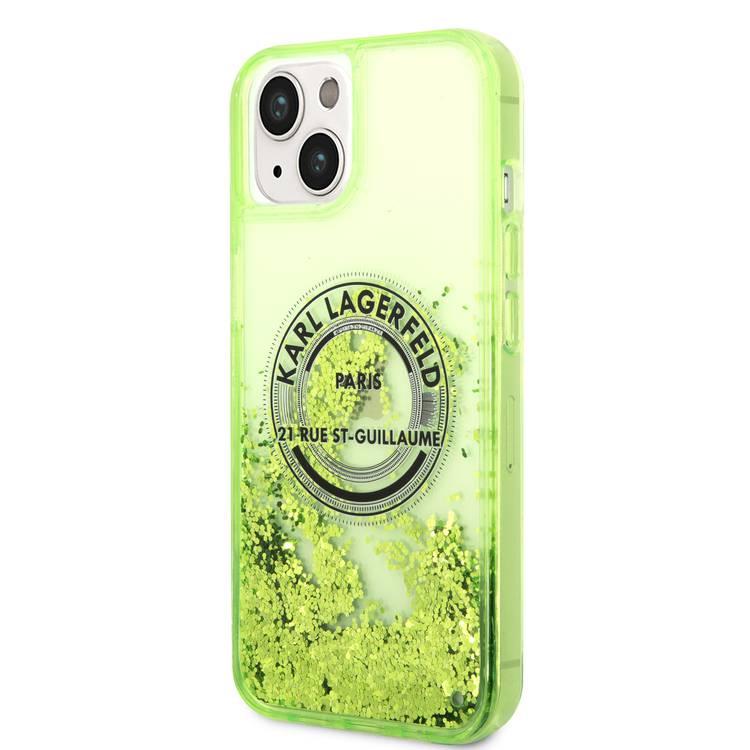 Karl Lagerfeld Liquid Glitter Case Silicone Round RSG Logo Ultra-Thin iPhone 14 Compatibility - Yellow