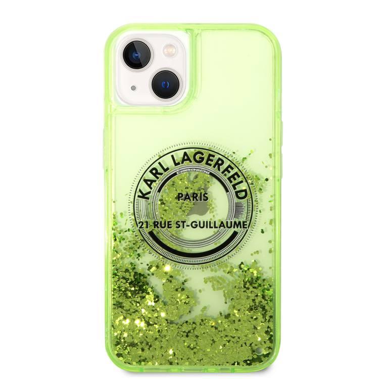 Karl Lagerfeld Liquid Glitter Case Silicone Round RSG Logo Ultra-Thin iPhone 14 Compatibility - Yellow