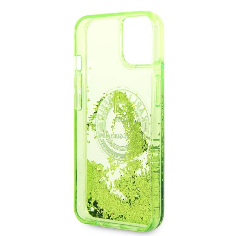 Karl Lagerfeld Liquid Glitter Case Silicone Round RSG Logo Ultra-Thin iPhone 14 Compatibility - Yellow