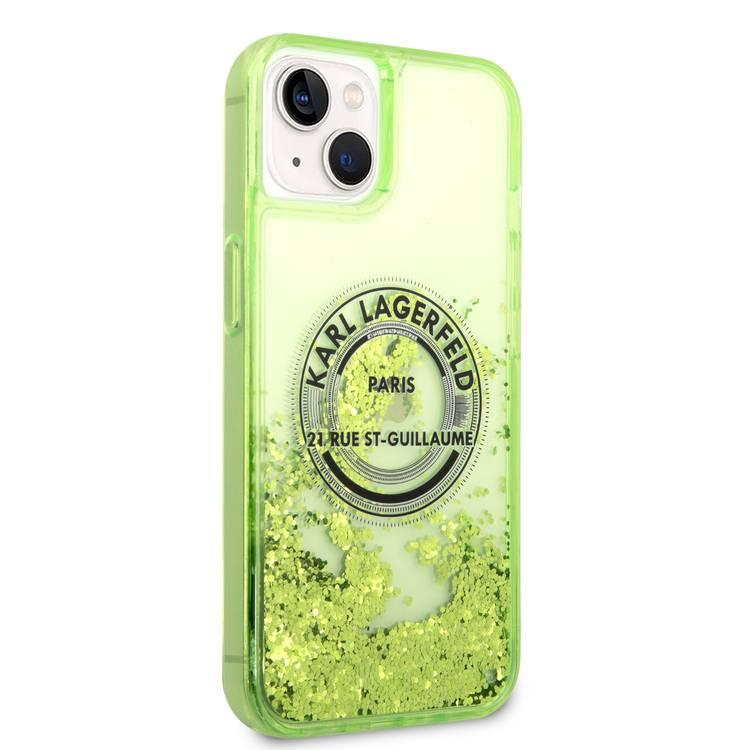 Karl Lagerfeld Liquid Glitter Case Silicone Round RSG Logo Ultra-Thin iPhone 14 Compatibility - Yellow