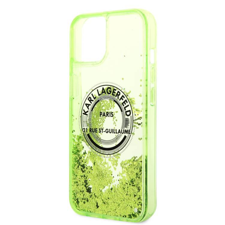 Karl Lagerfeld Liquid Glitter Case Silicone Round RSG Logo Ultra-Thin iPhone 14 Compatibility - Yellow