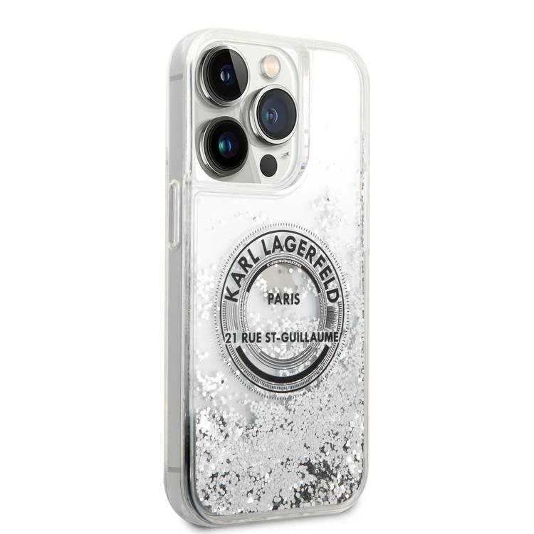 Karl Lagerfeld Liquid Glitter Case Silicone Round RSG Logo Ultra-Thin iPhone 14 Pro Compatibility - Silver