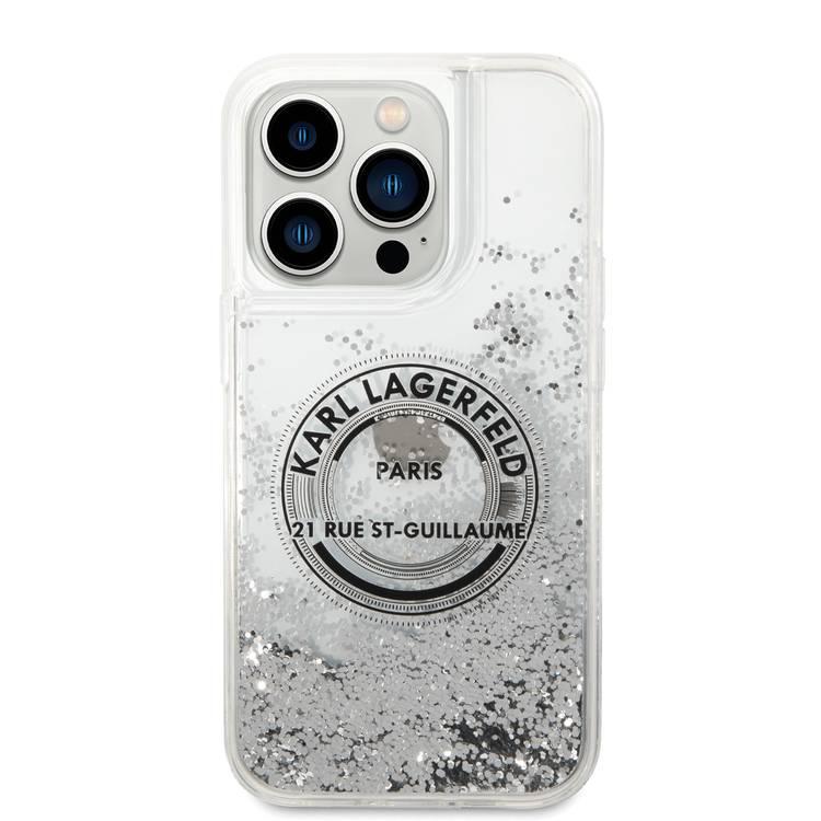 Karl Lagerfeld Liquid Glitter Case Silicone Round RSG Logo Ultra-Thin iPhone 14 Pro Compatibility - Silver