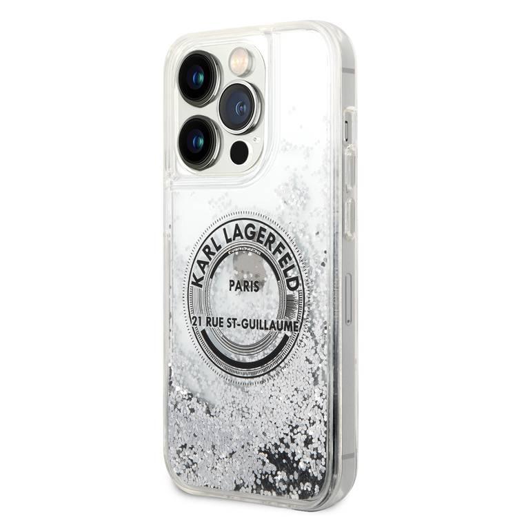 Karl Lagerfeld Liquid Glitter Case Silicone Round RSG Logo Ultra-Thin iPhone 14 Pro Compatibility - Silver