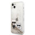 Karl Lagerfeld Liquid Glitter Silicone Case Karl and Choupette Protector iPhone 14 Plus Compatibility - Gold