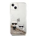 Karl Lagerfeld Liquid Glitter Silicone Case Karl and Choupette Protector iPhone 14 Plus Compatibility - Gold