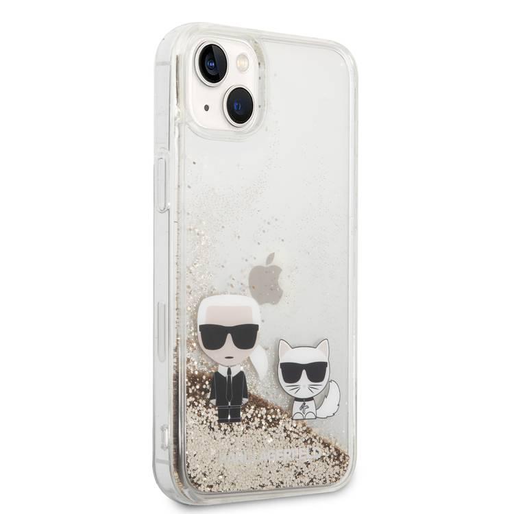 Karl Lagerfeld Liquid Glitter Silicone Case Karl and Choupette Protector iPhone 14 Plus Compatibility - Gold