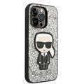 Karl Lagerfeld Glitter Flakes Case with Ikonik Patch Shockproof iPhone 14 Pro Compatibility - Silver