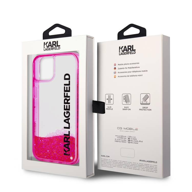 Karl Lagerfeld Liquid Glitter Elong Silicone Case Protector Compatible with iPhone 14 - Pink