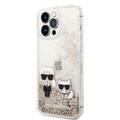 Karl Lagerfeld Liquid Glitter Silicone Case Karl and Choupette Protector iPhone 14 Pro Max Compatibility - Gold